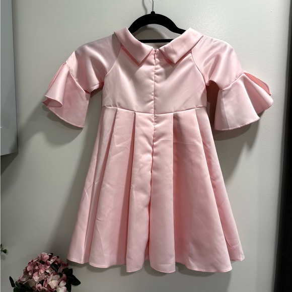 Pink Princess Easter Dress Girls 4T Floral & Beaded w/ Bow Shawl Collar NWT - Picture 3 of 8